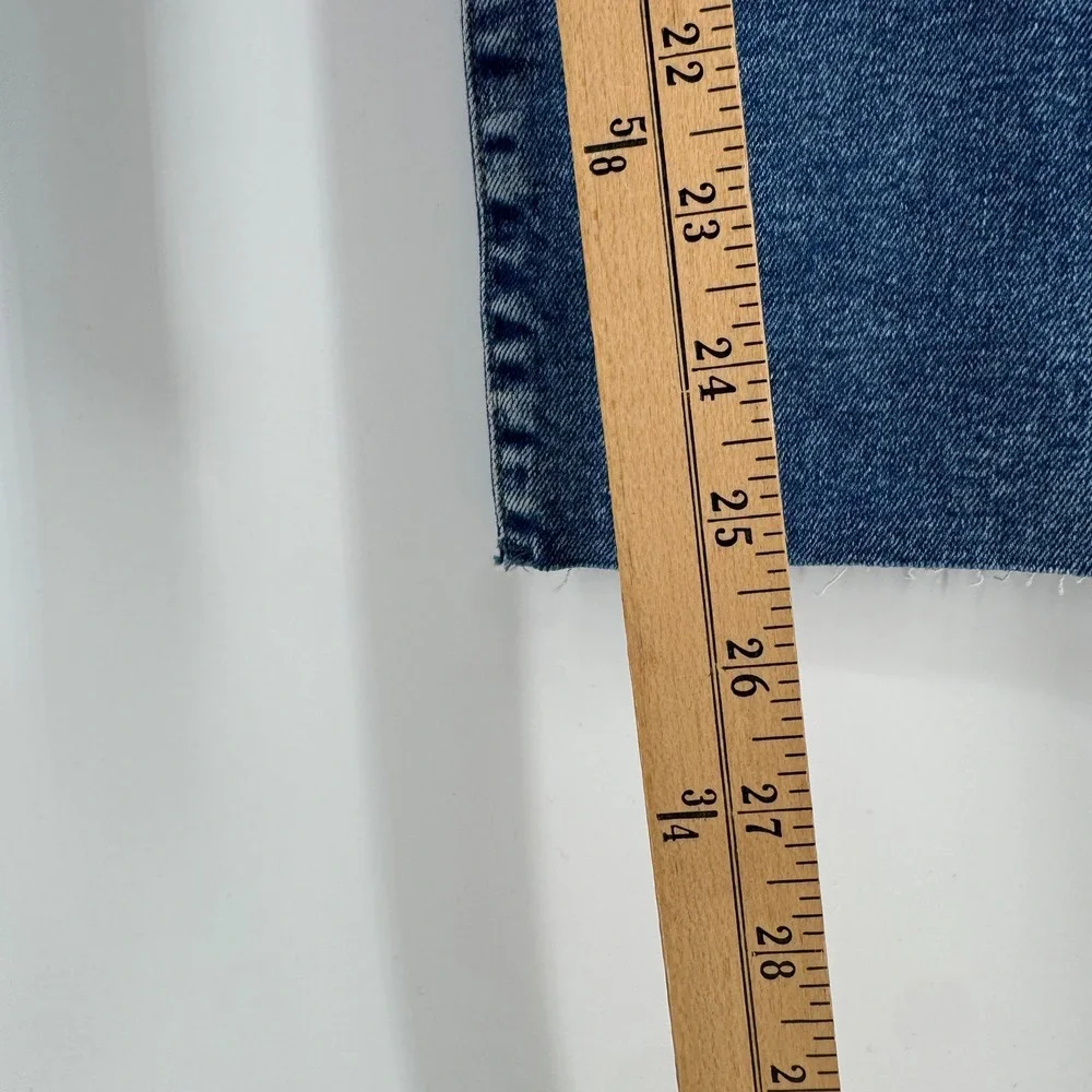 Brooklyn Industries Court Jeans Mens 29 Blue Slim Straight Distressed Raw Hem